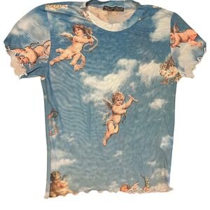 Rock & Rose Couture Cherub Mesh Top Size Small Stretch Short Sleeve